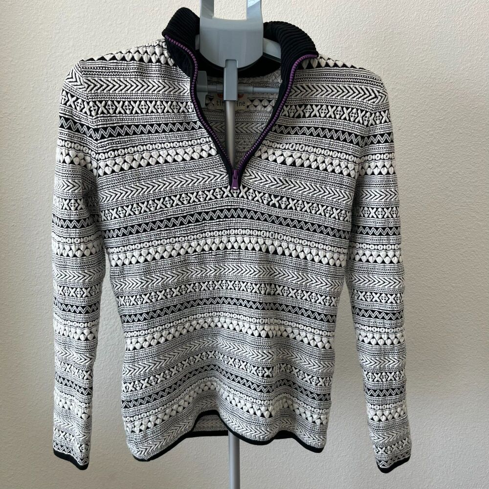 Title Nine Sweater Womens Small Black White‎ Geometric Super Stretch Textured